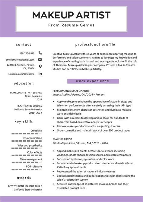 free makeup artist resume template.